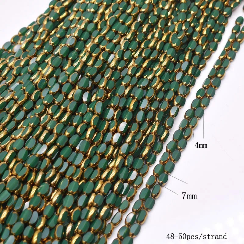 4x7mm 50pcs/lot Briolette Oval Glass Beads Plating Gold Color Crystal Glass Loose Spacer Beads For Beads for Jewelry Making DIY