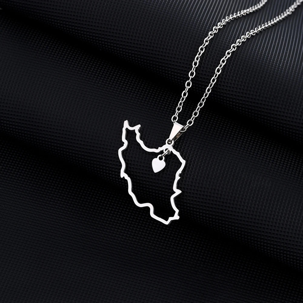 Islamic Republic of Iran Map Pendant Necklace Stainless Steel Gold/Silver Color Men Women Country Map Jewelry Gift