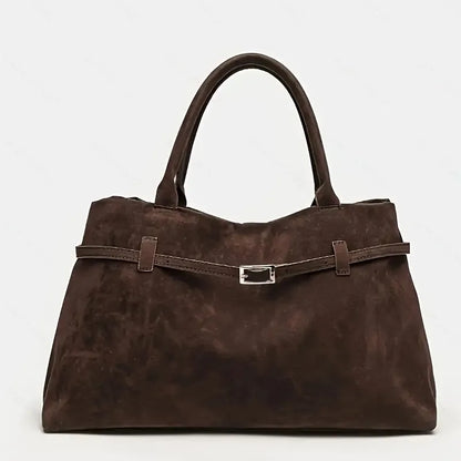 Women's Suede Retro Tote Bag, Elegant Coffee-Colored Faux Suede Handbag, Versatile Shoulder Bag for Commuting and Casual Use