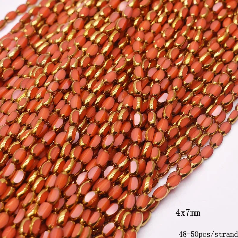 4x7mm 50pcs/lot Briolette Oval Glass Beads Plating Gold Color Crystal Glass Loose Spacer Beads For Beads for Jewelry Making DIY