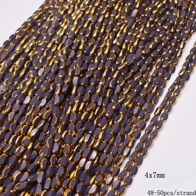 4x7mm 50pcs/lot Briolette Oval Glass Beads Plating Gold Color Crystal Glass Loose Spacer Beads For Beads for Jewelry Making DIY