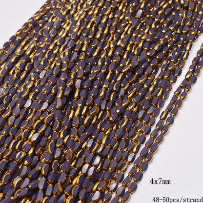4x7mm 50pcs/lot Briolette Oval Glass Beads Plating Gold Color Crystal Glass Loose Spacer Beads For Beads for Jewelry Making DIY