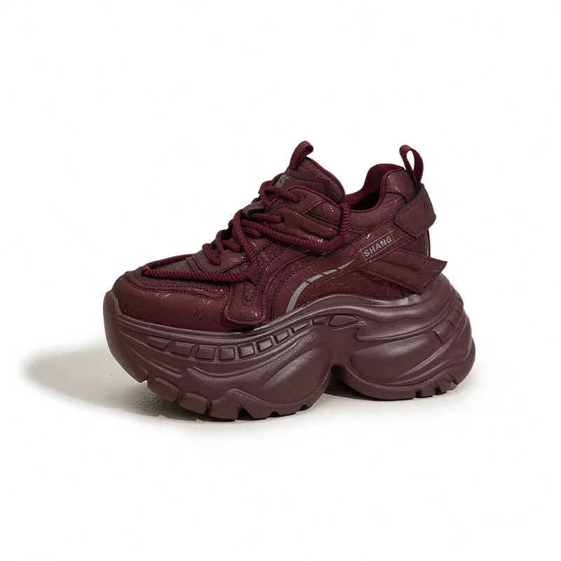 9cm Genuine Leather Chunky Sneakers for Women Fashion Sneakers Walking Shoes Platform Heel Sneakers Women Casual Shoes