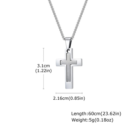 Basic Punk Cross Necklace for Men Boys,Stainless Steel Silver Color Cross Pendant Necklace,Christian Religious Jewelry Gift