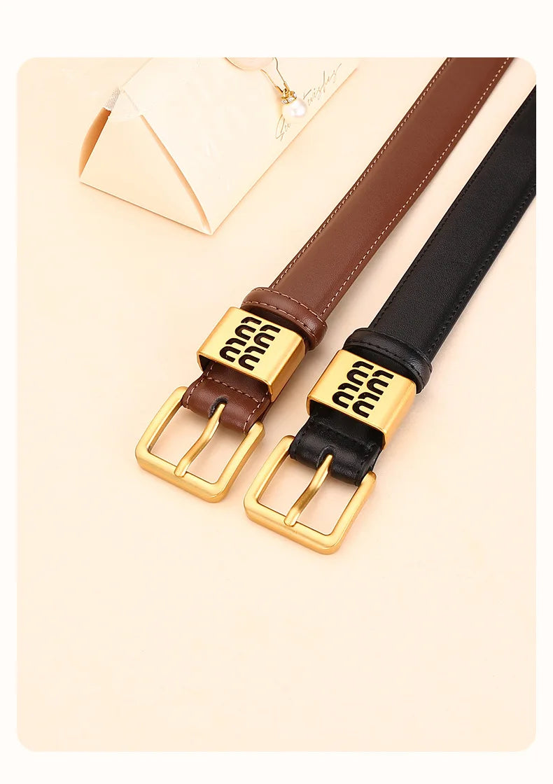 Genuine leather cowhide belt for women; versatile decorative waist belt with a sense of design; fashionable denim belt for ladie