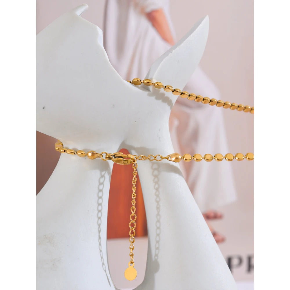 Yhpup Exquisite Stainless Steel Bright Square Chain Collar Necklace New Style 18K Real Gold Plated Daily Fashion Jewelry
