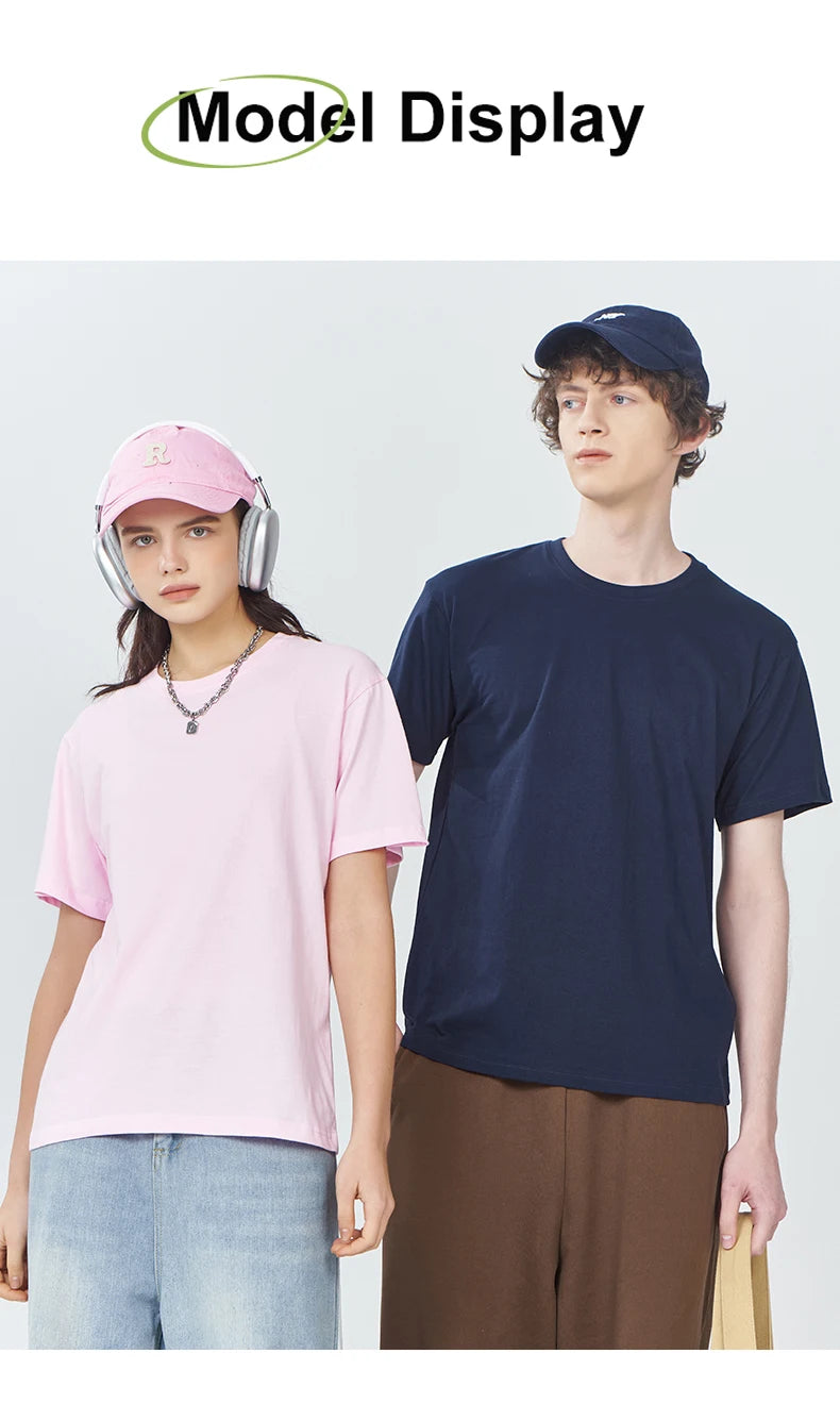 100% Cotton Solid Tshirts Men Woman Short Sleeve Fashion Brand Trend Casual Soft Clothing Tees Customized Products Summer Tops