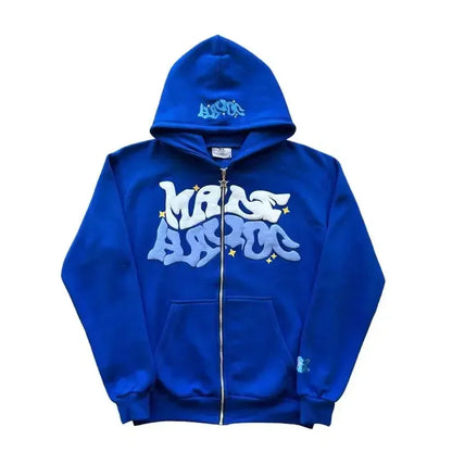 Zipper hooded sweatshirt with retro American letters suitable for men and women wearing Y2K jacket autumn/winter cardigan