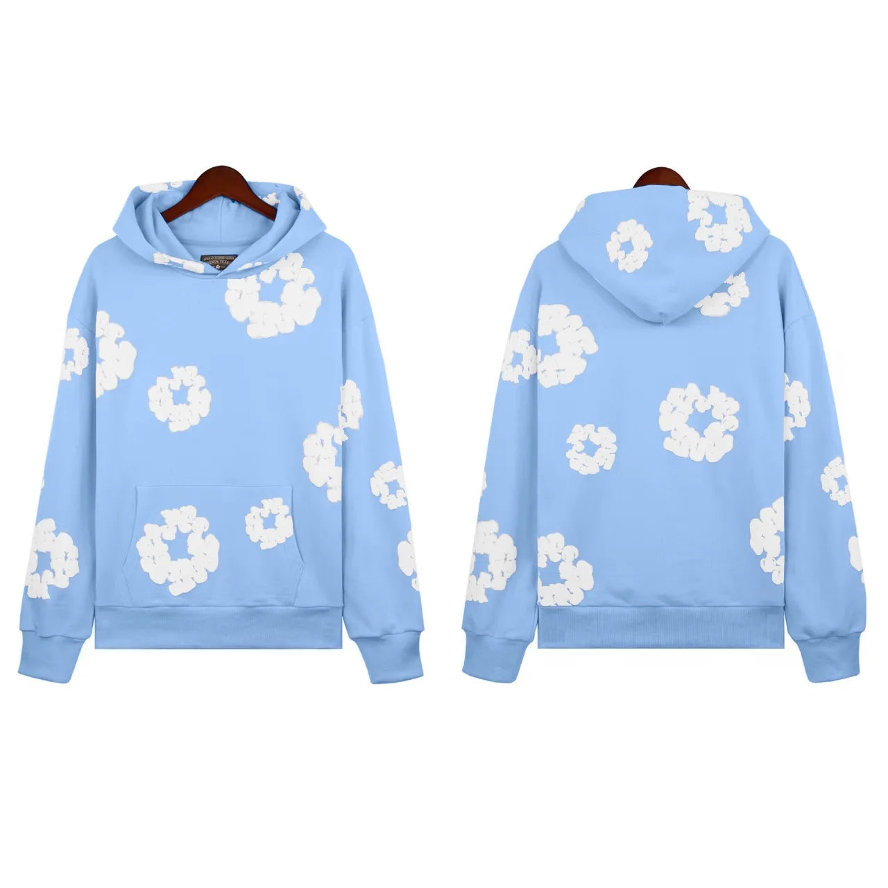 DENIM TEARSTHoodie Cross border European and American Hot selling Cotton Foam Printed Tears Hoodie Men's and Women's Hoodies