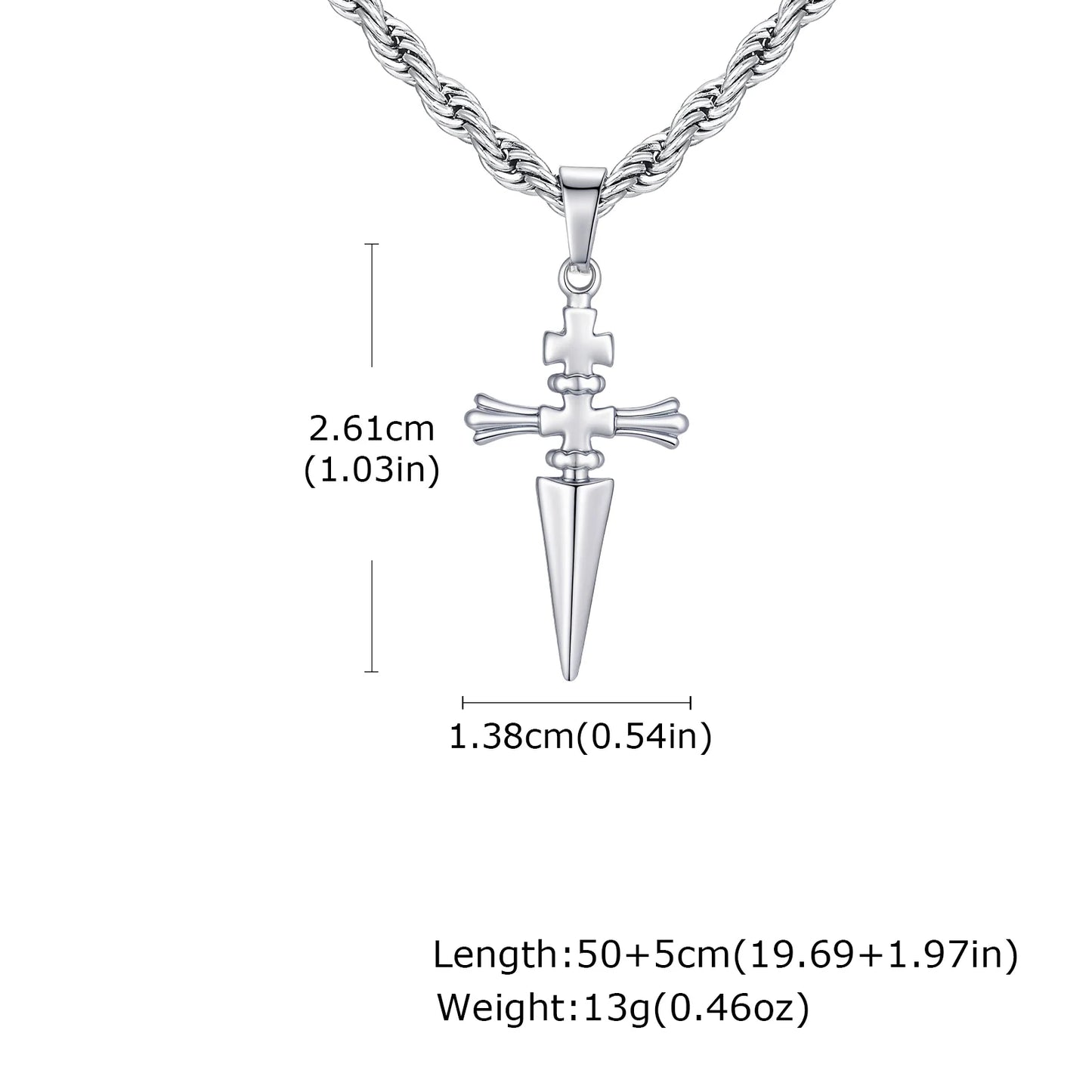 Cool Punk Sword Cross Pendant Necklace for Men Stainless Steel Twist Chain Necklace Fashion Casual Style Jewelry
