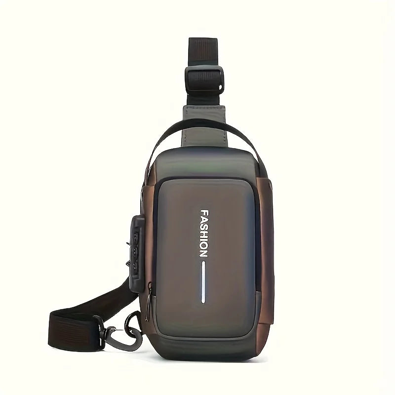 Men's Sporty Chest Bag Motorcycle Phone Pack with Password Lock, Zipper Closure Crossbody Sling Bag for Daily Commute Outdoor