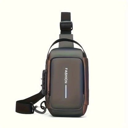 Men's Sporty Chest Bag Motorcycle Phone Pack with Password Lock, Zipper Closure Crossbody Sling Bag for Daily Commute Outdoor
