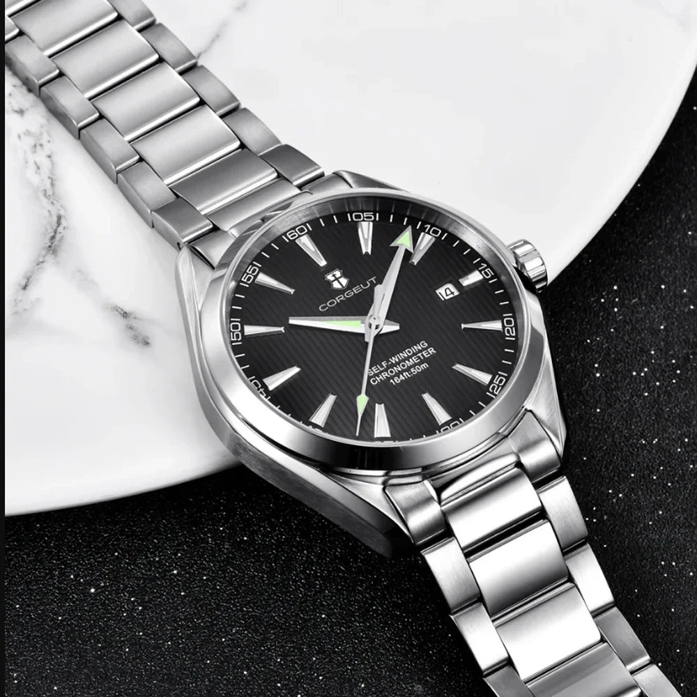 Corgeut 41mm Luxury NH35 Movt Man Sport Clock Automatic Relogio Masculino Mechanical Wristwatch Sapphire Steel Band Men's Watch