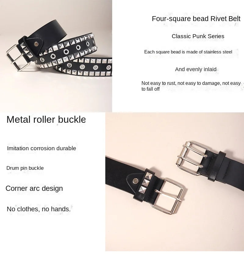 Black Belt for Women and Men, Unisex Personality Five-Pointed Star Studded Buckle Jeans Belt for Men Business style High Quality