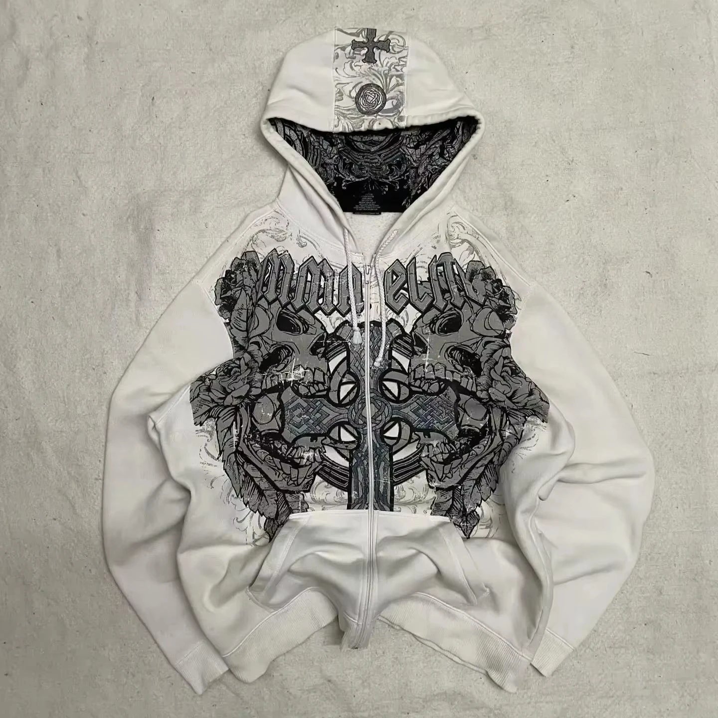 2025 American New Fashion Oversized Pattern Printed Zipper Hooded Sweater Men Y2K Gothic Harajuku Hip Hop Popular Couple Hoodies