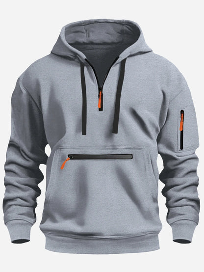 2024 Men's Hooded Sweater Leisure Sports Pullover Retro Harajuku Long Sleeve Zipper Multi-pocket Casual Loose Coat Street Wear