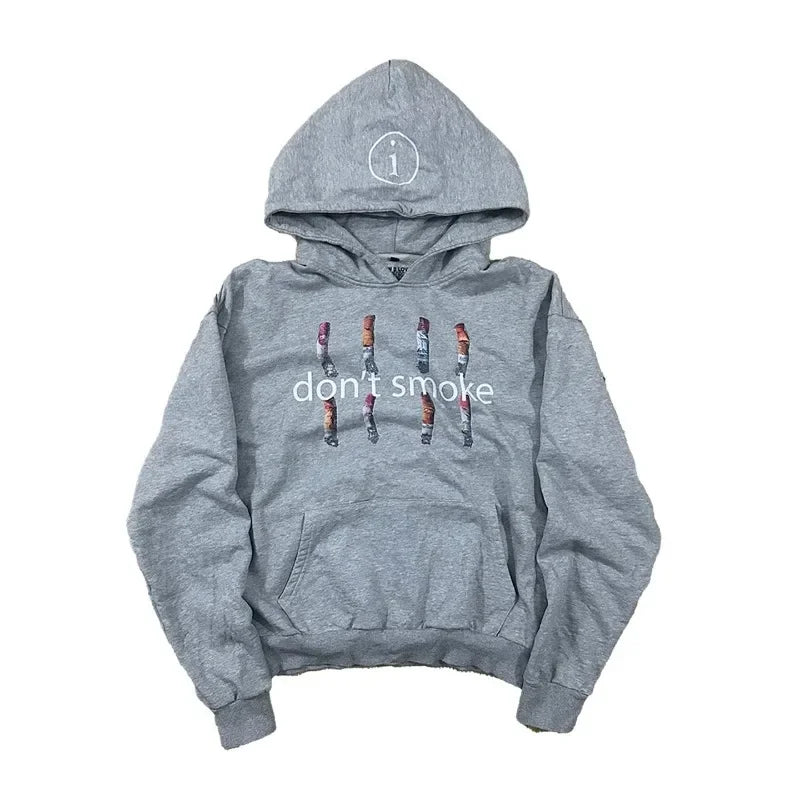 Y2k American Gray Gothic Retro pattern Printed Pullover Hoodie Men and Women Hip Hop Fashion Jogger Casual Oversized Sweatshirt