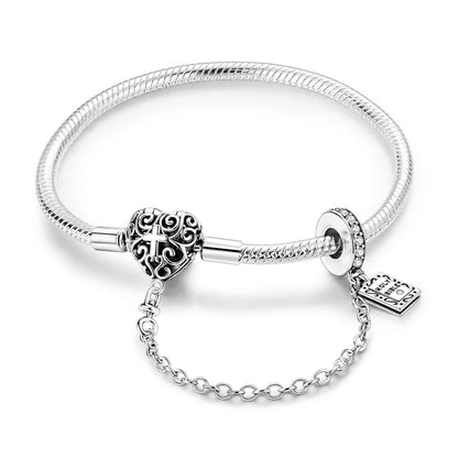 925 Sterling Silver Bracelets 17-20CM Original Golden Sparkling Heart Shaped Bracelet Fit DIY Charms Beads Fashion Women Jewelry