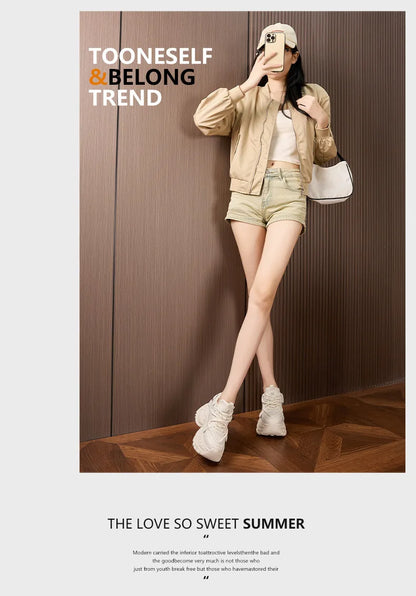 9cm Genuine Leather Chunky Sneakers for Women Fashion Sneakers Walking Shoes Platform Heel Sneakers Women Casual Shoes