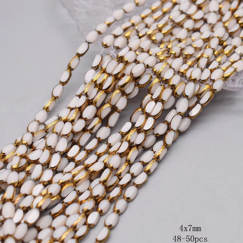 4x7mm 50pcs/lot Briolette Oval Glass Beads Plating Gold Color Crystal Glass Loose Spacer Beads For Beads for Jewelry Making DIY