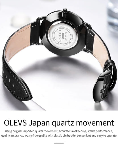 Top Brand OLEVS Ultra Thin 6.5mm Minimalist Fashion Quartz Watch for Men Leather Strap Auto Date Male Waterproof Mens Wristwatch