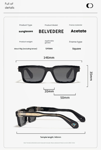 JMM BELVEDERE Vintage Square Retro Sun glasses for man Fashion Women sunglasses 2025 3D Carving and Gemstone Design sunglass man