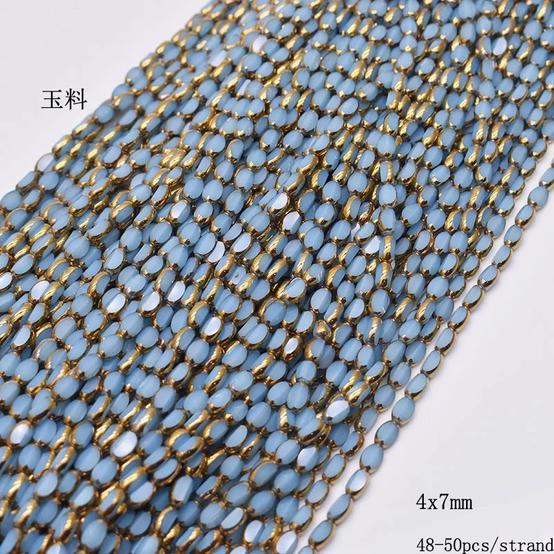 4x7mm 50pcs/lot Briolette Oval Glass Beads Plating Gold Color Crystal Glass Loose Spacer Beads For Beads for Jewelry Making DIY