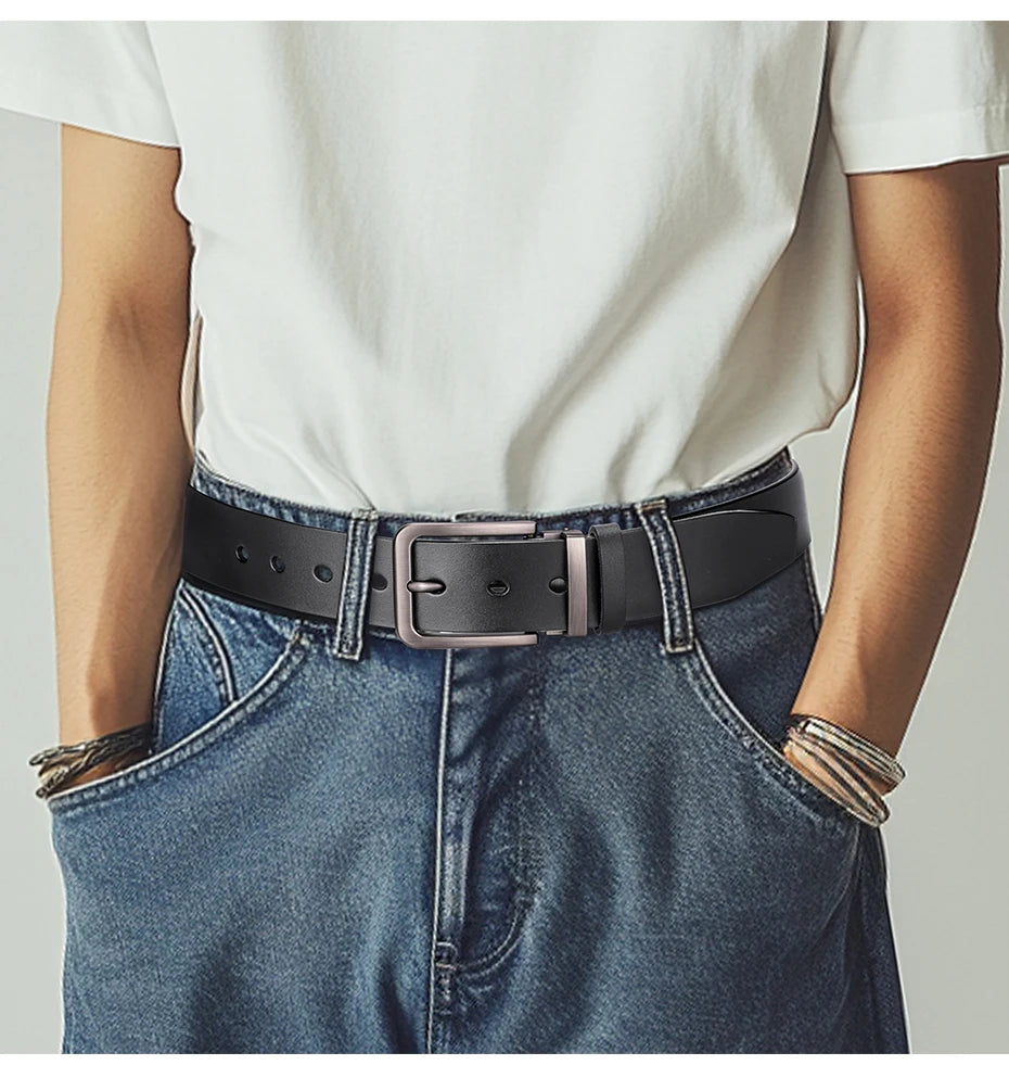 Maikun Genuine Leather Men's Belt Large Size Casual Belt   Alloy Pin Buckle Business Suit Belt Father's Day Present Gift