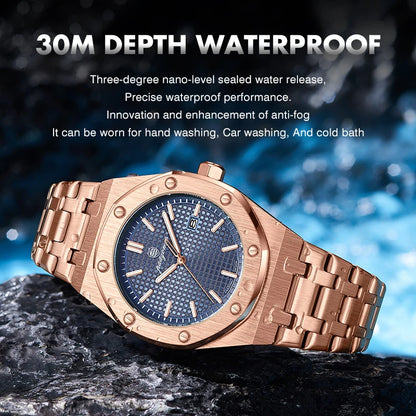 PAAZOMU Original Luxury Men's Watches Date Chronograph Stainless Steel Quartz Watch Waterproof Luminous Fashion Man Wristwatch