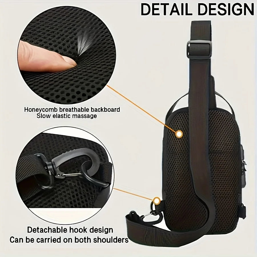 Men's Sporty Chest Bag Motorcycle Phone Pack with Password Lock, Zipper Closure Crossbody Sling Bag for Daily Commute Outdoor