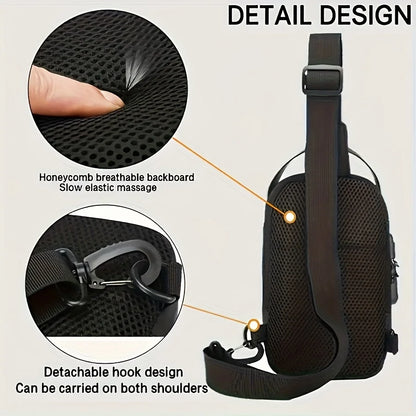 Men's Sporty Chest Bag Motorcycle Phone Pack with Password Lock, Zipper Closure Crossbody Sling Bag for Daily Commute Outdoor