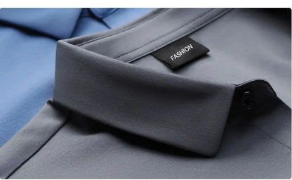 S-6XL Men's Long Sleeve Shirt Luxury Wrinkle Resistant Pure White Shirt Business Dress Casual Ice Silk Glossy Shirt