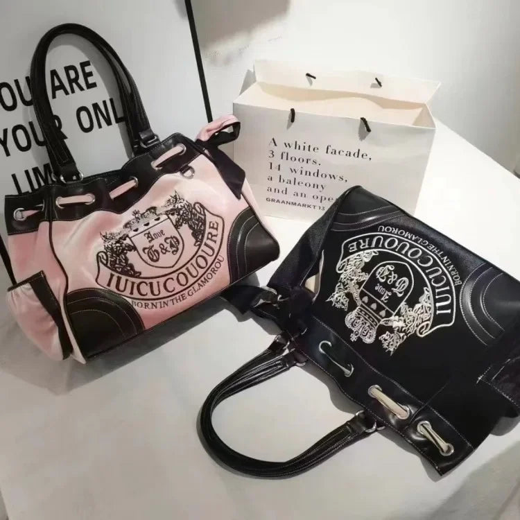 Ladies Large-Capacity Tote Bag Y2K Women Vintage Retro Chic Embroidery Velvet Handbags Girl Shopping Shoulder Bag Women's Purses