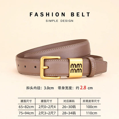Genuine leather cowhide belt for women; versatile decorative waist belt with a sense of design; fashionable denim belt for ladie
