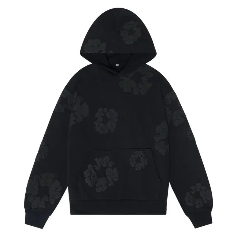 DENIM TEARSTHoodie Cross border European and American Hot selling Cotton Foam Printed Tears Hoodie Men's and Women's Hoodies