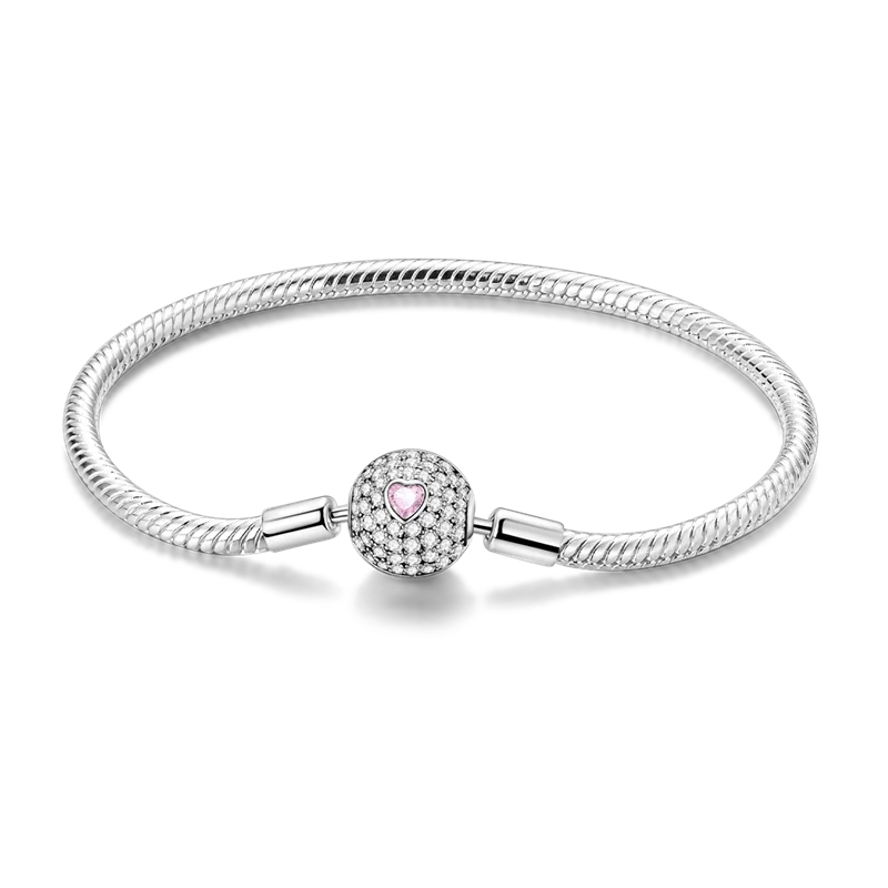 925 Sterling Silver Bracelets 17-20CM Original Golden Sparkling Heart Shaped Bracelet Fit DIY Charms Beads Fashion Women Jewelry