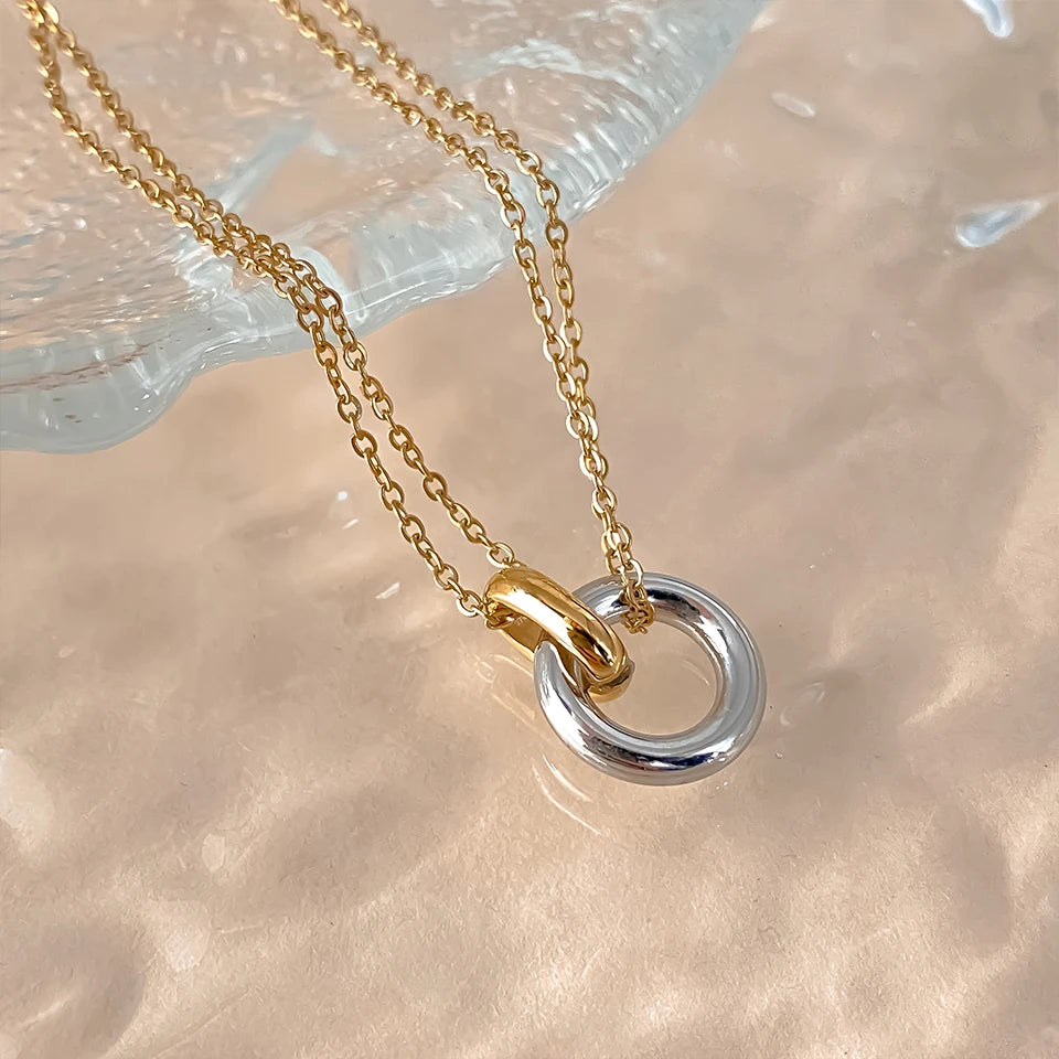 eManco Stainless Steel two-color pendant Necklaces For Women Chokers Trend Fashion Festival Party Gift Jewelry