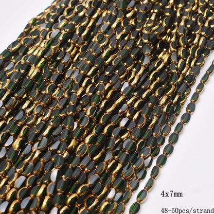 4x7mm 50pcs/lot Briolette Oval Glass Beads Plating Gold Color Crystal Glass Loose Spacer Beads For Beads for Jewelry Making DIY