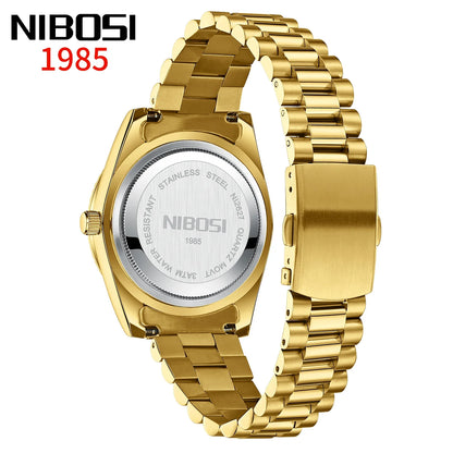 NIBOSI Mens Watches Top Brand Luxury Gold Diamonds Classic Watch Men Auto Week Date Watch Waterproof Stainless Steel Wristwatch