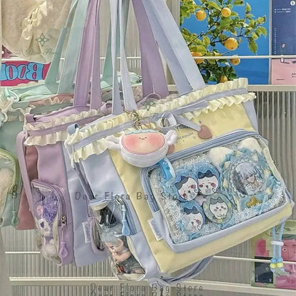 New Y2K Cute Japanese Ita Bag Lolita Girl Transparent Shoulder Tote Bag Large Capacity Crossbody Casual Bag DIY Display Handbags
