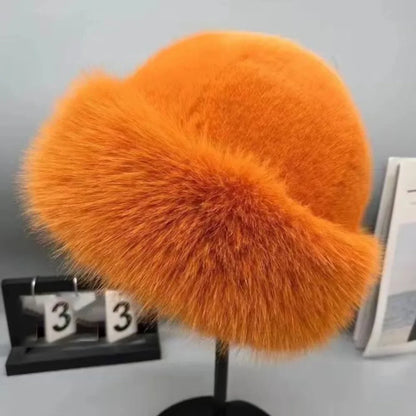 Women's Fluffy Fur Bucket Hat Plush Winter Fisherman Cap Warm Thick Hat for Snowy Days Christmas Gifts