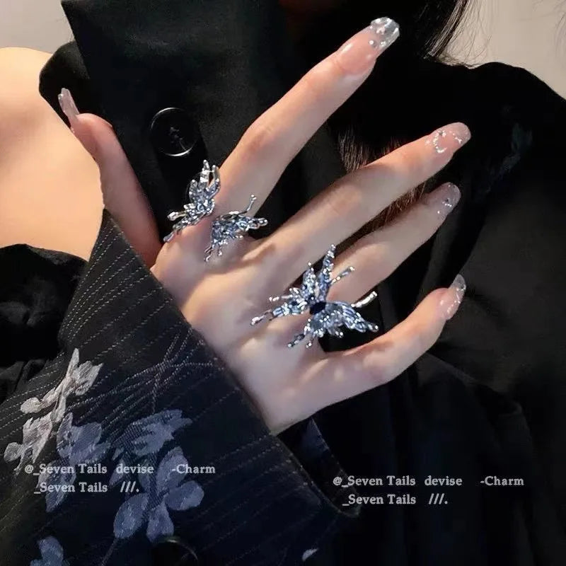 Fashion Trend Pink Crystal Bowknot Heart Rings Zircon Ring Y2K Shiny Zircon Rings for Women Girls Party Aesthetic Jewelry 2024 N