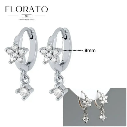 Women Pure Silver Series 925 Sterling Silver Ear Needle Geometric/Butterfly Flowers Pendant hoop Earrings Crystal Zircon Jewelry