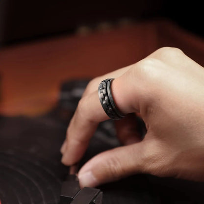 Fashion Punk Style Gear Rotating Anxiety Fidget Ring Titanium Steel Chain Spinner Rings For Men Rock Biker Wedding Party Jewelry