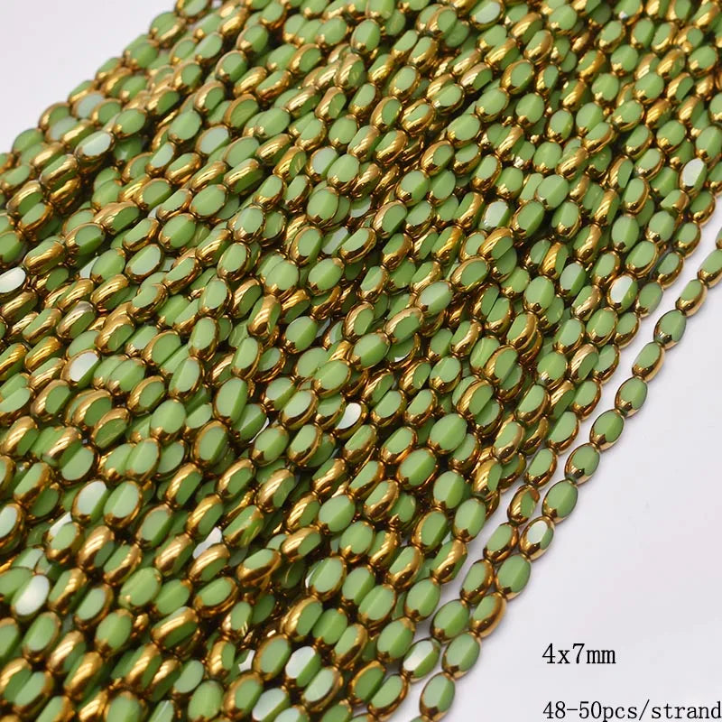 4x7mm 50pcs/lot Briolette Oval Glass Beads Plating Gold Color Crystal Glass Loose Spacer Beads For Beads for Jewelry Making DIY