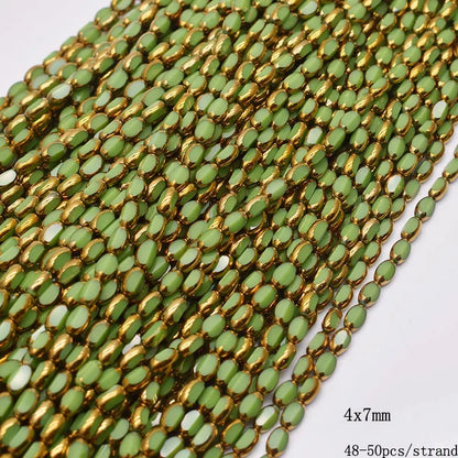 4x7mm 50pcs/lot Briolette Oval Glass Beads Plating Gold Color Crystal Glass Loose Spacer Beads For Beads for Jewelry Making DIY