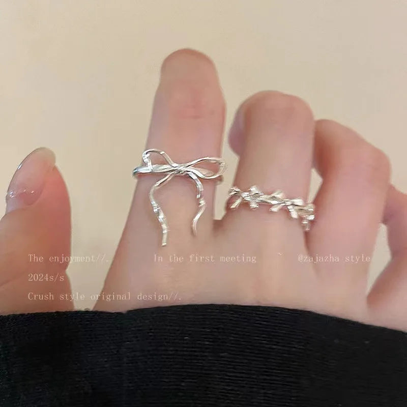 Fashion Trend Pink Crystal Bowknot Heart Rings Zircon Ring Y2K Shiny Zircon Rings for Women Girls Party Aesthetic Jewelry 2024 N