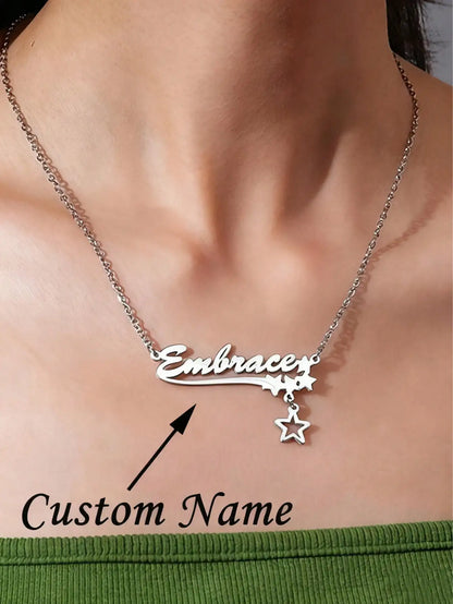  DOREMI Personalized Custom Necklace For Women Hollow Stars Pendant Customized Name Multiple Fonts To Choose For Gift Necklace