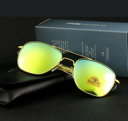 RE Sunglasses Men Top Quality Anti-Scratches American Army Military Mirror AGX Tempered Glass Lens Pilot Sun Glasses UV400