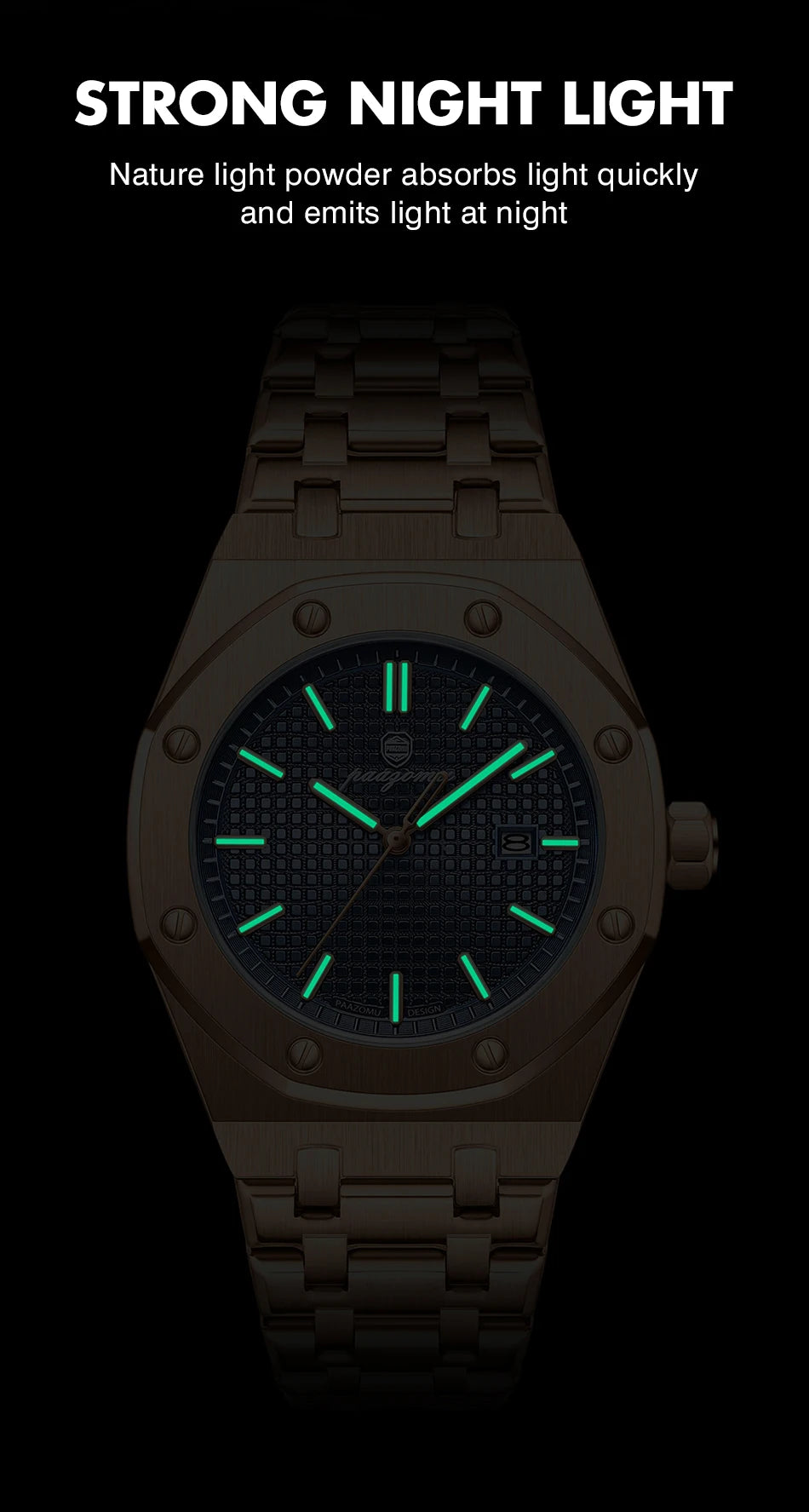 PAAZOMU Original Luxury Men's Watches Date Chronograph Stainless Steel Quartz Watch Waterproof Luminous Fashion Man Wristwatch